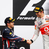 ベッテル（向かって左）とバトン（F1カナダGP）