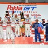 SUPER GT第5戦（鈴鹿）、GT500クラス表彰台。向かって左端が柳田選手