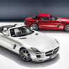 メルセデスベンツ SLS AMGロードスター（銀）とSLS AMG（赤）