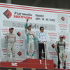 開幕戦鈴鹿の表彰台。塚越は2位だった（左端）。優勝は中嶋一貴、3位はオリベイラ（右端）。