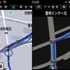 ガイド中の画面で、交差点の拡大図が表示された所。拡大図は単に尺度の違う地図ではなく、専用の図だ。