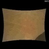 着陸直前、地表まで数メートル。ロケット噴射で土ぼこりが舞い上がった状態。右下の丸い影は探査機の左前輪だ。