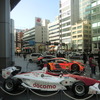 発表会当日、ホンダ本社前にスーパーフォーミュラやSUPER GTのマシンが展示された。