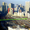 田町車両センターの下を走る高輪ガード（地下道）のイメージ（緑線）