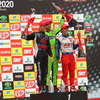 第4戦サンパウロの上位3名。2位の佐藤琢磨は右で、左が3位のマルコ・アンドレッティ。優勝はジェームス・ヒンチクリフ（中央）。写真：IndyCar