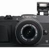 OLYMPUS PEN E-P5(ブラック)正面＋M.ZUIKO DIGITAL14-42mmF3.5-5.6 IIR(ブラック)＋内蔵フラッシュ
