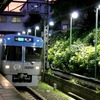 ライトアップされた東松原駅のアジサイ（2010年6月23日撮影）。