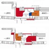 移設前（下）と移設後（上）の平面図。移設後の改札窓口は京成成田方に設けられる。