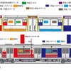 「京まふ号」の装飾配置図。車内外をアニメキャラクターなどのシールで装飾する。