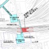 苗穂駅付近の平面図。札幌方へ約300m移転してホーム2面と橋上駅舎を設置する。北側からのアクセスルートも確保される。