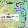 本吉～気仙沼間のBRT運行ルート（青）。1年前に比べ専用道は大幅に増えたが、一般道が混雑しやすい大谷海岸駅付近や南気仙沼駅付近は専用道が未整備だ。