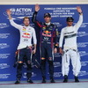 右から、セバスチャン・ベッテル、マーク・ウェバー、ルイス・ハミルトン（F1 日本GP 2013）