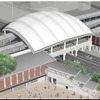 甲子園駅の完成イメージ。ホーム中央部が膜素材を使った大屋根で覆われる。2016年度末完成の予定。
