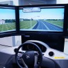 ホンダブースの四輪車シミュレーター。路車間や車車間の通信を体験できる。