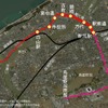 新潟市のBRT導入計画ルート。新潟駅～古町～白山駅～青山間が第1期ルートで、このうち新潟駅～古町間のみバス専用車線を設ける。新潟駅～鳥屋野潟南部間の第2期ルート整備時にはLRTへの転換も想定されている。