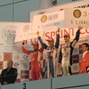 GT500決勝第1レースの表彰式。左から2位の立川、優勝の塚越、3位の小暮。