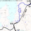北陸トンネルの位置。急勾配の旧線を直線状の長大トンネルに置き換える形で建設された。