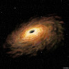 合体銀河における活動的な超巨大ブラックホール付近の想像図。（出典：国立天文台）