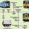 「JRウエストレールパス（山陰・岡山エリアパス）」のフリー区間。連続する3日間に限り、フリー区間のJR線を何度でも利用できる。