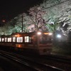 新京成線元山～くぬぎ山間で見られる陸自松戸駐屯地の桜並木。4月1～8日にライトアップが行われる。