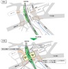 渋谷駅構内の現状（上）と改良計画（下）。乗換利便性の向上を図るため、山手線ホームを一つに集約するとともに埼京線ホームを原宿方に移設し、両線のホームを並べて配置する。