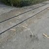 サトウキビ列車を追うようにして線路沿いを道路を歩いていく。レールの脇には貨車からこぼれおちたのか、サトウキビの茎がちらばっていた。