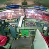 期間限定で公開されるクハ481-26の運転室。館内を高い位置から見渡すことができる。