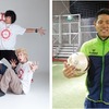 フリースタイルフットボールチーム　「ALEG-Re」（左）と元Jリーグ・ヴィッセル神戸　仲里航氏