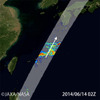 2014年6月14日11時ごろDPRで観測された沖縄付近でDPRが地表面の降水を観測した画像
