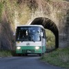 バス専用道に転用された阪本線の敷地を走る奈良交通のバス。トンネルの状態が悪いことから専用道の閉鎖が決まった。