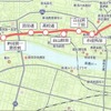 細目協定に基づく運行計画の路線図。新潟駅前～青山間にBRT駅を16駅設ける。