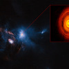 アルマ望遠鏡が観測したおうし座HL星と、ハッブル宇宙望遠鏡で撮影したその周囲の様子