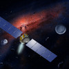 探査機ドーン　Credit: Background- William K. Hartmann, Courtesy of UCLA; image-NASA/MCREL
