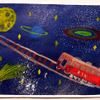 星を目指す小湊鉄道の気動車（市原湖畔美術館「子ども絵画展」）