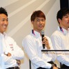1月30日、トヨタの活動発表会後にMEGA WEBで開催されたSF参戦選手トークイベントに参加した平川亮（中央。左は中嶋一貴、右は中山雄一）。