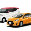 1月販売トップのトヨタアクアと2位のホンダN-BOX（写真はスラッシュ）