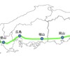山陽新幹線内で携帯電話通信サービスが利用できる区間（緑）。3月27日からは新山口駅まで（青）利用可能に。年内には小倉～博多間（オレンジ）でも利用できるようにする。