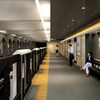 上野広小路駅（プラットホーム）：天井を黒で仕上げて存在感を消し、空間を広げるような演出を行う。