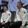 2月28日、日産の今季モータースポーツ活動計画発表会にて。左から松田、クルム、オルドネス。