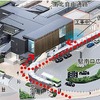 南口広場の上方から見た新駅舎のイメージ。今回は工事中の北口側や仮駅舎がある部分を除き使用を開始する。全体が完成するのは2015年度末の予定。