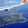 中部国際空港セントレア（名古屋、NGO）と那覇空港（沖縄、OKA）を結ぶジェットスター・ジャパン新路線の運航初日、那覇行きGK381便から見えた風景。沖縄本土が見えてきた