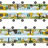 7月以降に運行を開始するラッピング車のデザイン。車体の前後左右に安佐動物公園の動物たちを描いたほか、両側面に「ASA」「ZOO」の文字を配した。
