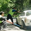 坂道でのスタートなので、このように輪止めを利用
