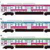 3種類ある奥羽本線全通110周年記念のラッピング車両。スタンプラリーで全編成を制覇すると、抽選でオリジナルグッズがプレゼントされる。