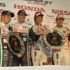 左からGT500優勝の佐々木、クルム、GT300優勝の高木、小林。