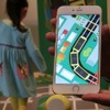 「でんしゃでしゅっぱつしんこう」での子どもの動きに、音だけでなく、スマホの画面も反応
