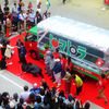 熊本発東京行きトマト畑「トマトラ」が1200kmを走破し無事ゴール。東京・パレットタウンには、くまモンや蒲島郁夫県知事、エスパー伊東が出迎えた