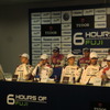 LMP1の決勝トップ3会見。前段の左3人が2位の#18 ポルシェ、右3人が優勝の#17 ポルシェの各ドライバーたち。