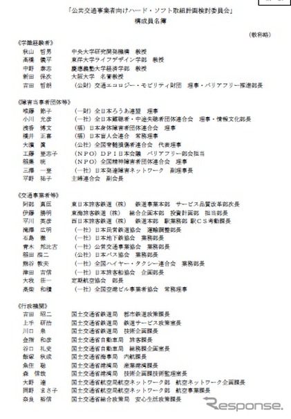公共交通事業者向けハード・ソフト取組計画検討委員会のメンバー