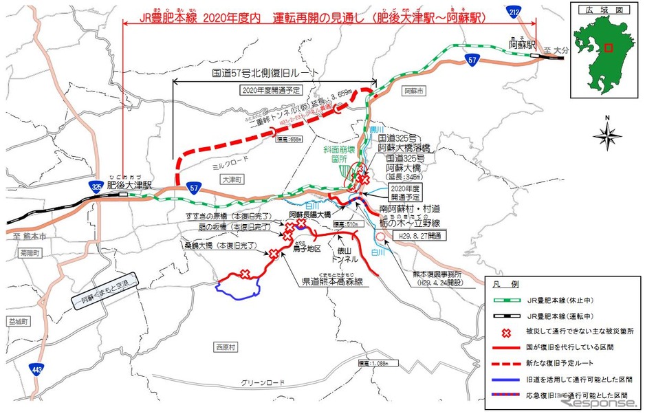 国土交通省が示した、現在の熊本地震関連の復旧状況。